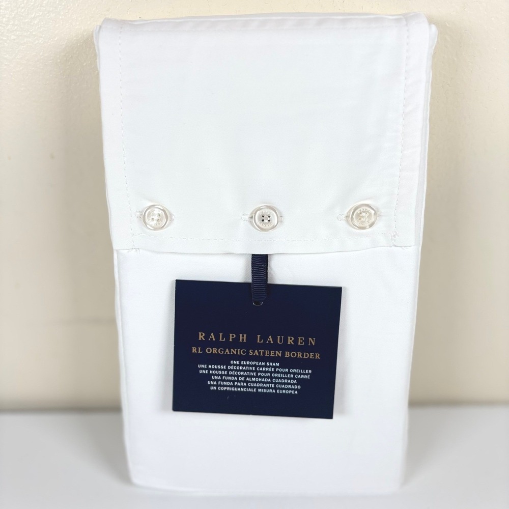 Ralph Lauren Organic Sateen Border European Sham Parchment 26x26 Neutral Lux NEW - Picture 2 of 8
